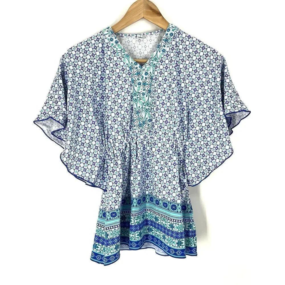 Cabana Life Coverluxe Cover Up Top 6 Teal Print Swim Beach Resort Cruise UPF 50